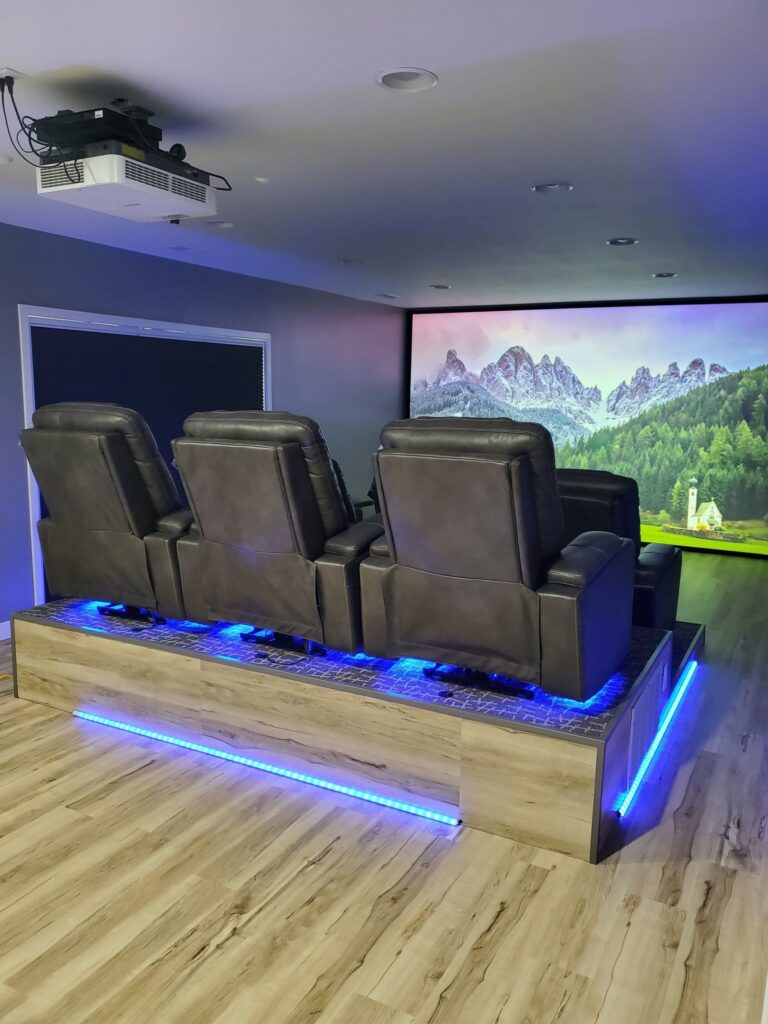 Basement theatre, basement remodel, finished basement, Architecture, liveartfully, luxury basement, basement design, home theatre, home theater, theater seating, theatre, sound system, surround sound, projector, basement theater