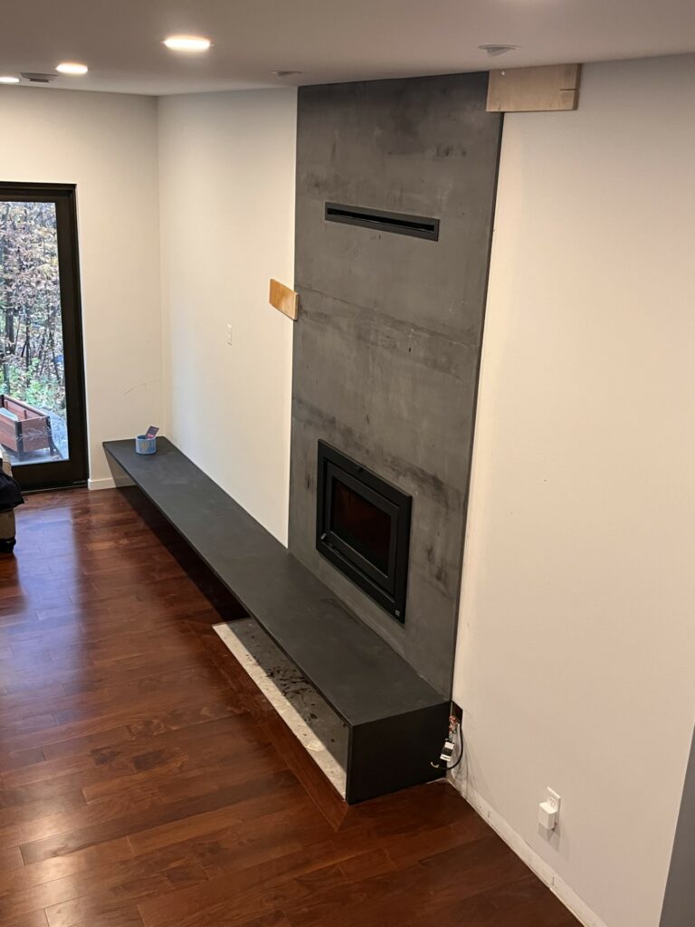 Industrial fireplace, Architecture, fireplace, fireplace hearth, hearth, mantel, mantle, fireplace mantel, fireplace mantle, fireplace surround, concrete fireplace, concrete, stone fireplace, luxury design, fireplace inspiration, fireplace inspo, interior design, modern design, modern, grey, arch, modern, arched  