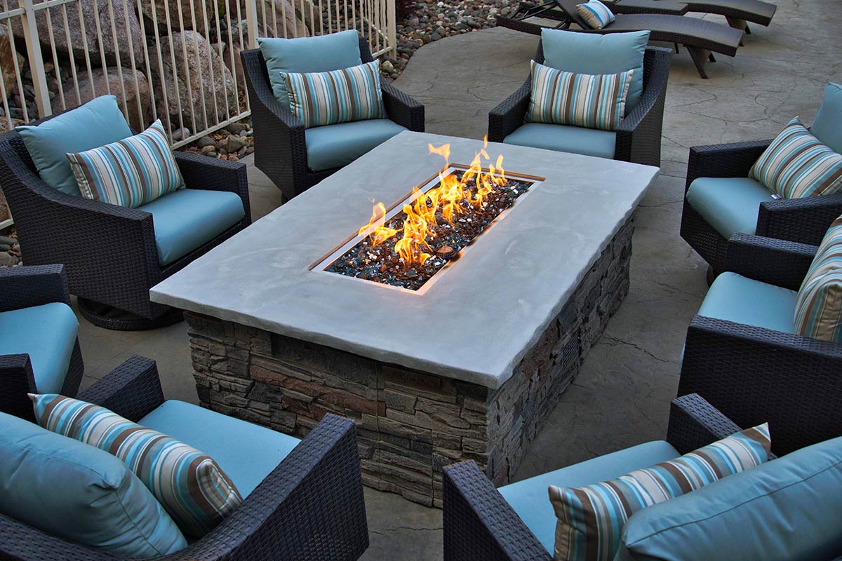 A custom concrete fire pit