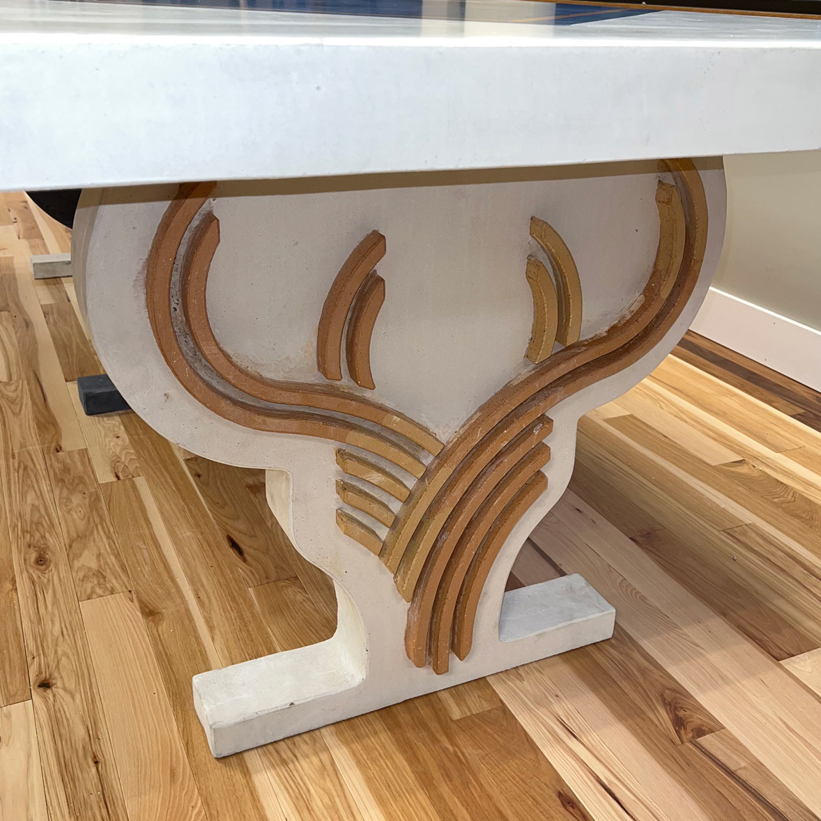 A close look at a custom concrete table top