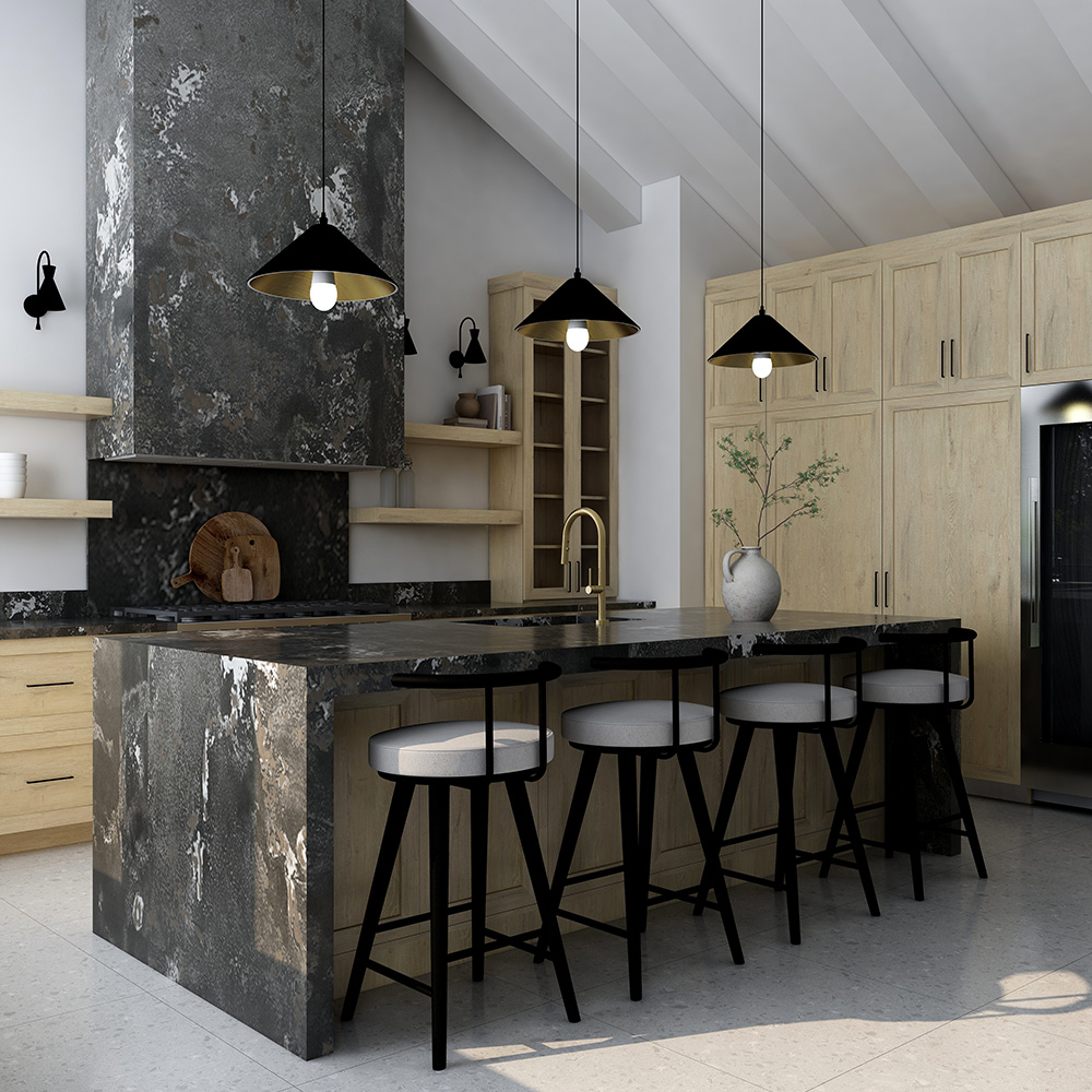 A concrete kitchen countertop in the Faithfulness pattern