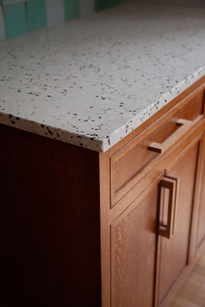 Close up of concrete terrazzo countertops