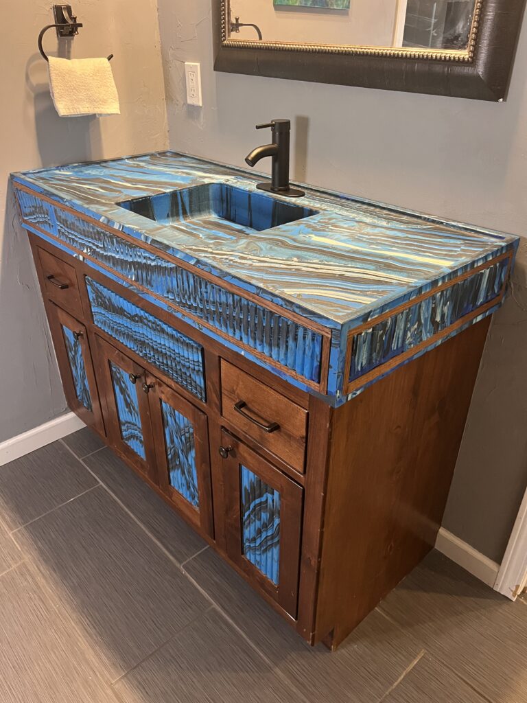 Blue wild concrete bathroom vanity