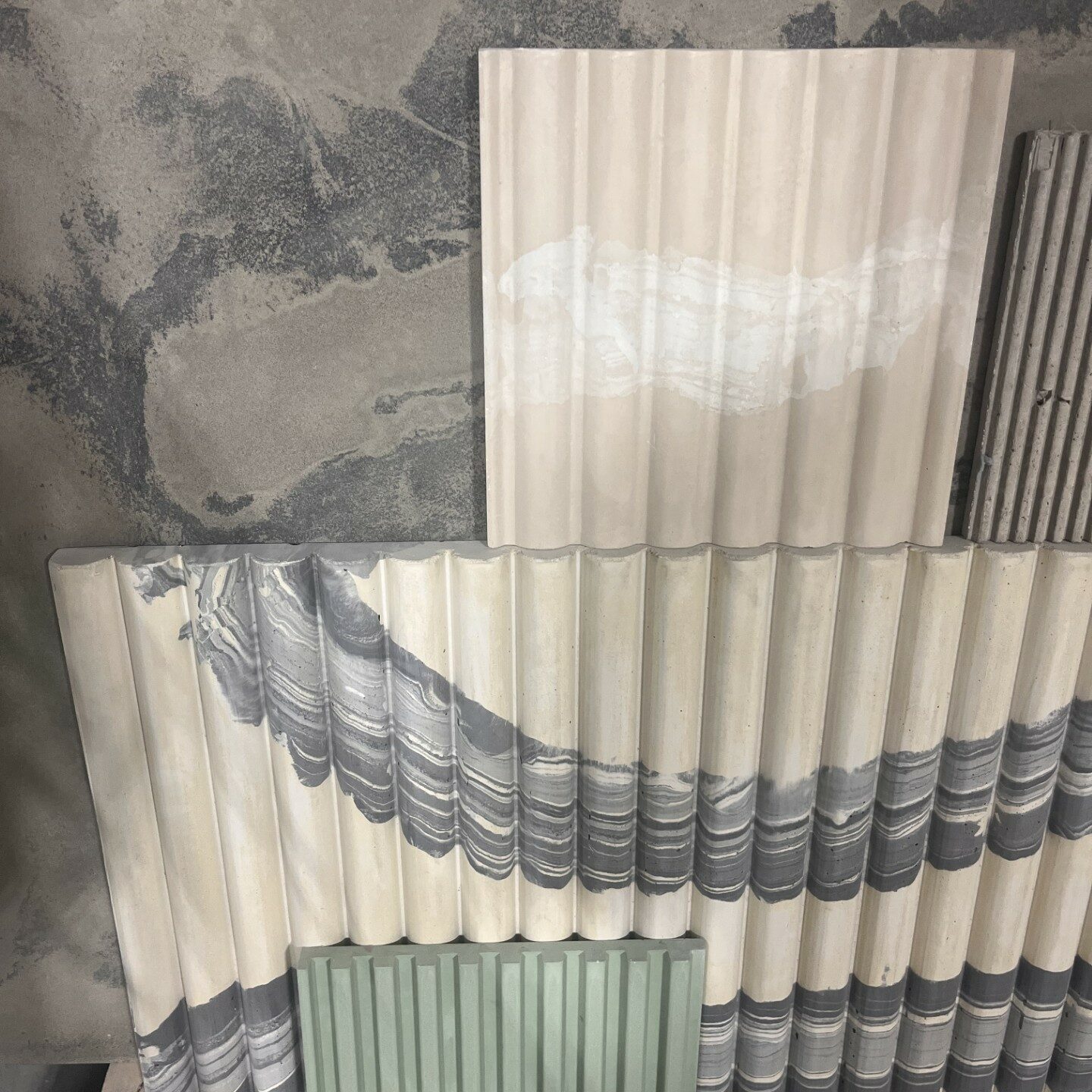 Different fluted and reeded concrete texture samples