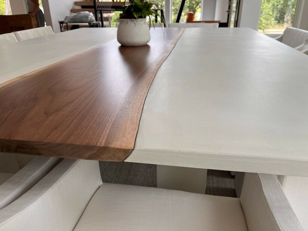Black walnut and white concrete table