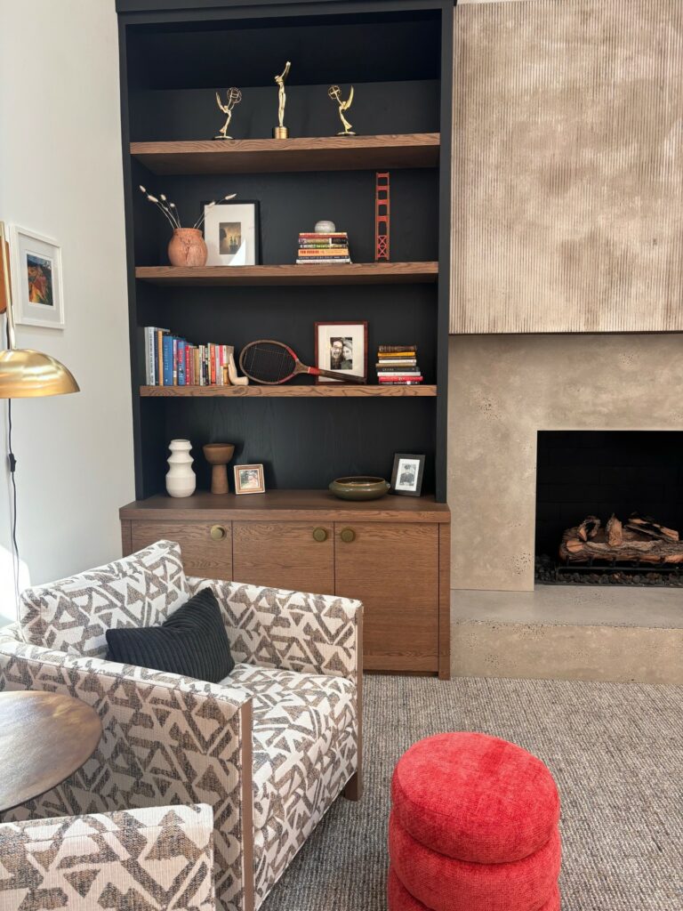 Concrete fireplace surround and cabinet