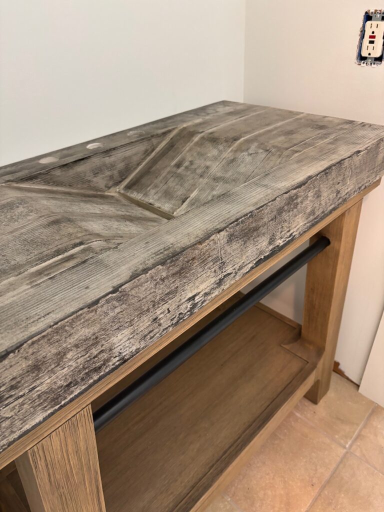 Wood look concrete bathroom vanity