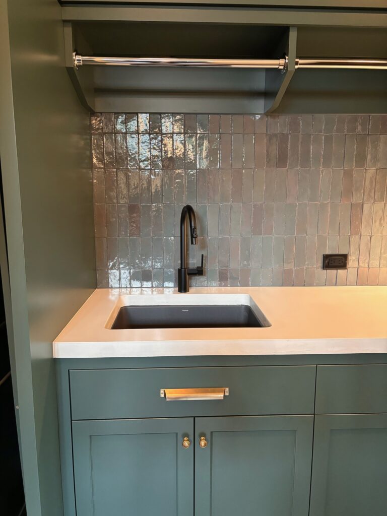 White concrete laundry room countertops