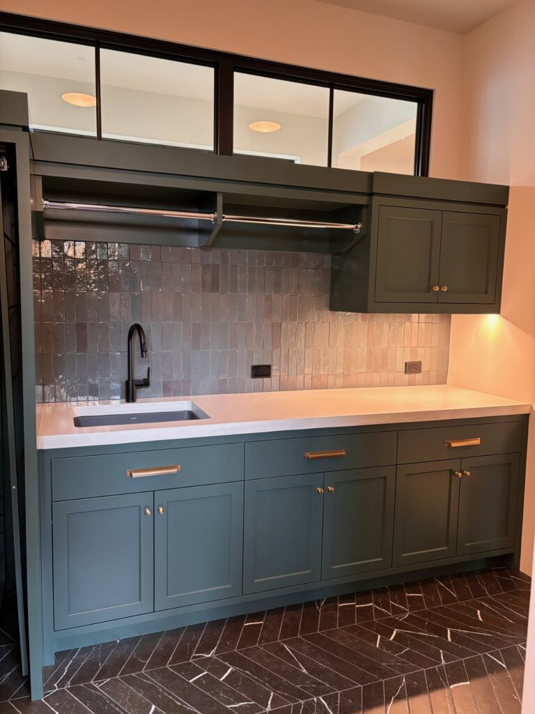 White concrete laundry room countertops