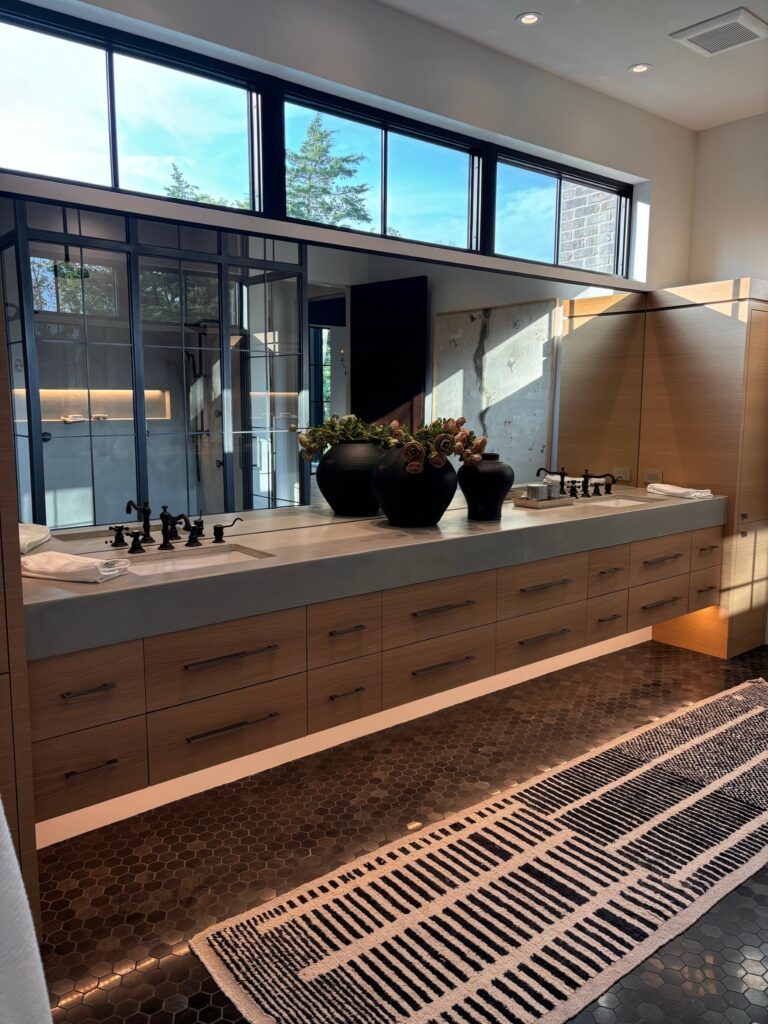 Rock face concrete bathroom vanity