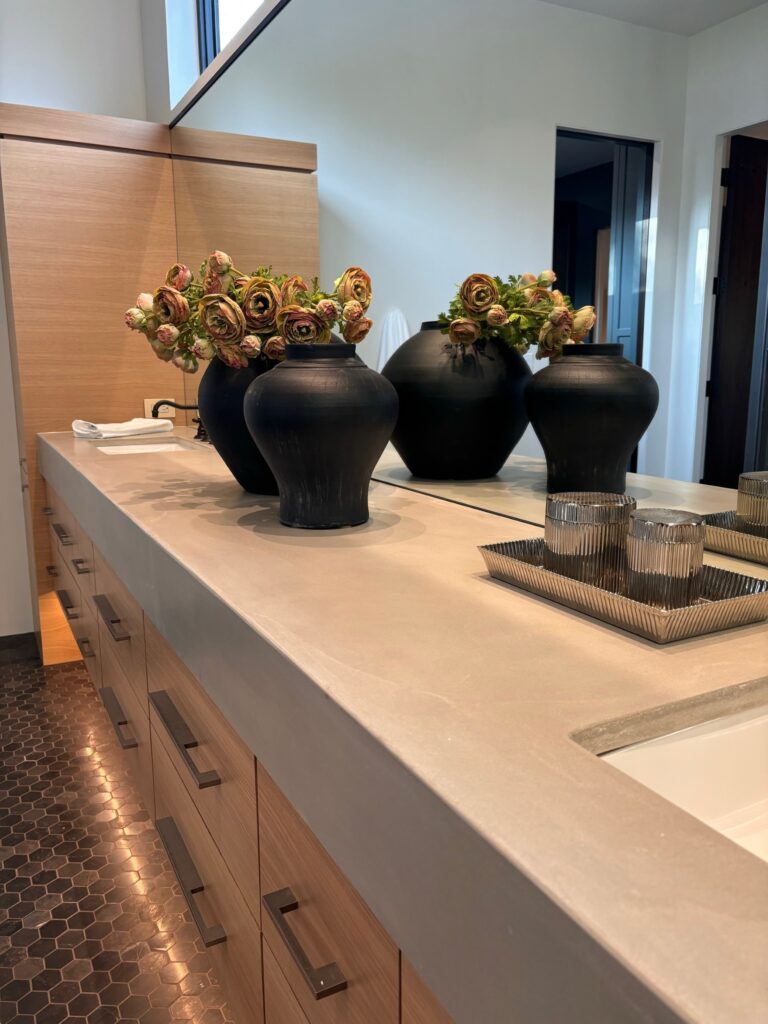 Rock face concrete bathroom vanity