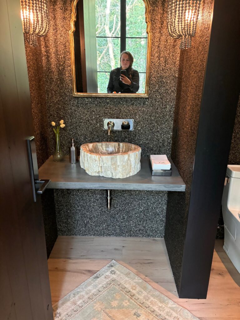 Rock face concrete bathroom vanity
