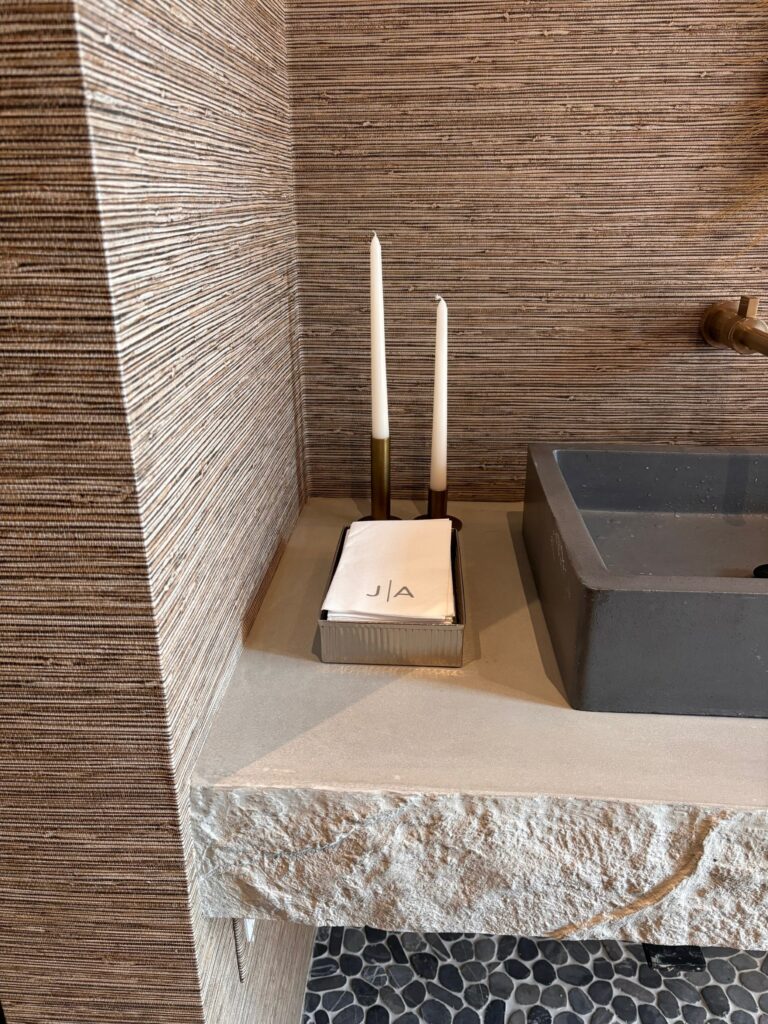 Rock face concrete bathroom vanity
