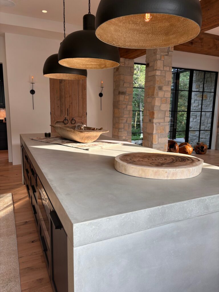 Double waterfall concrete kitchen island