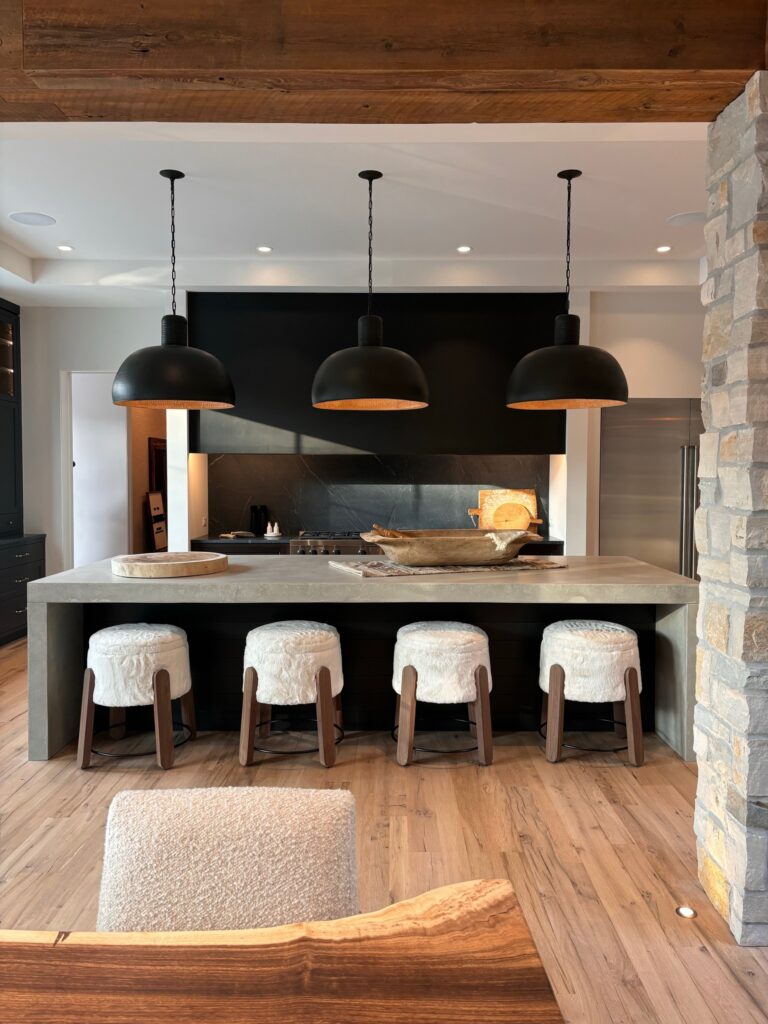 Double waterfall concrete kitchen island