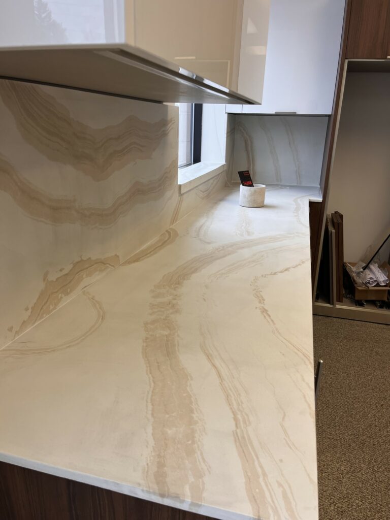 Matched veining in concrete countertop