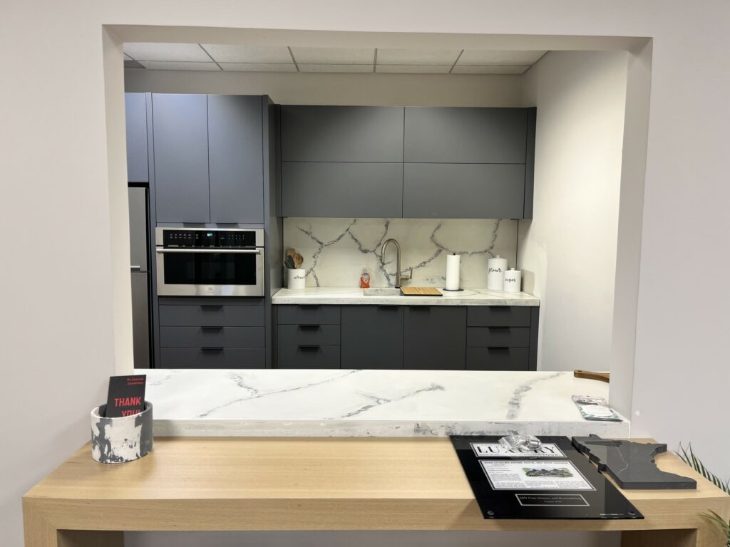 Concrete surface at showroom kitchen window