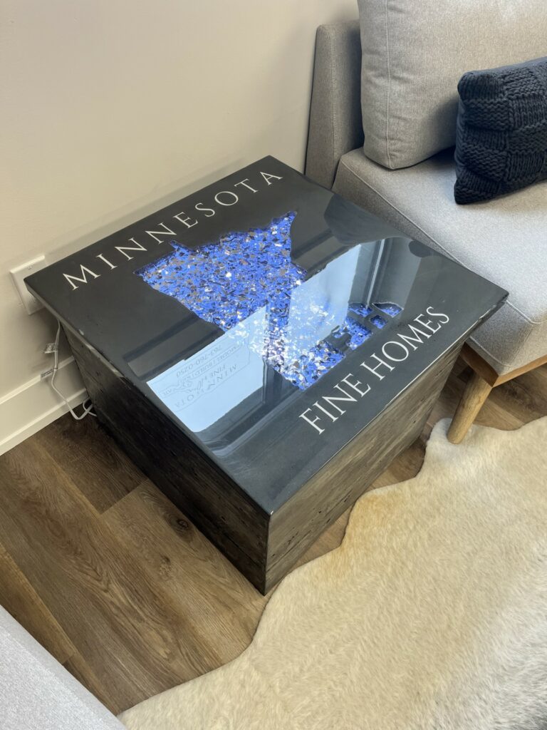 Concrete coffee table with backlit LEDs