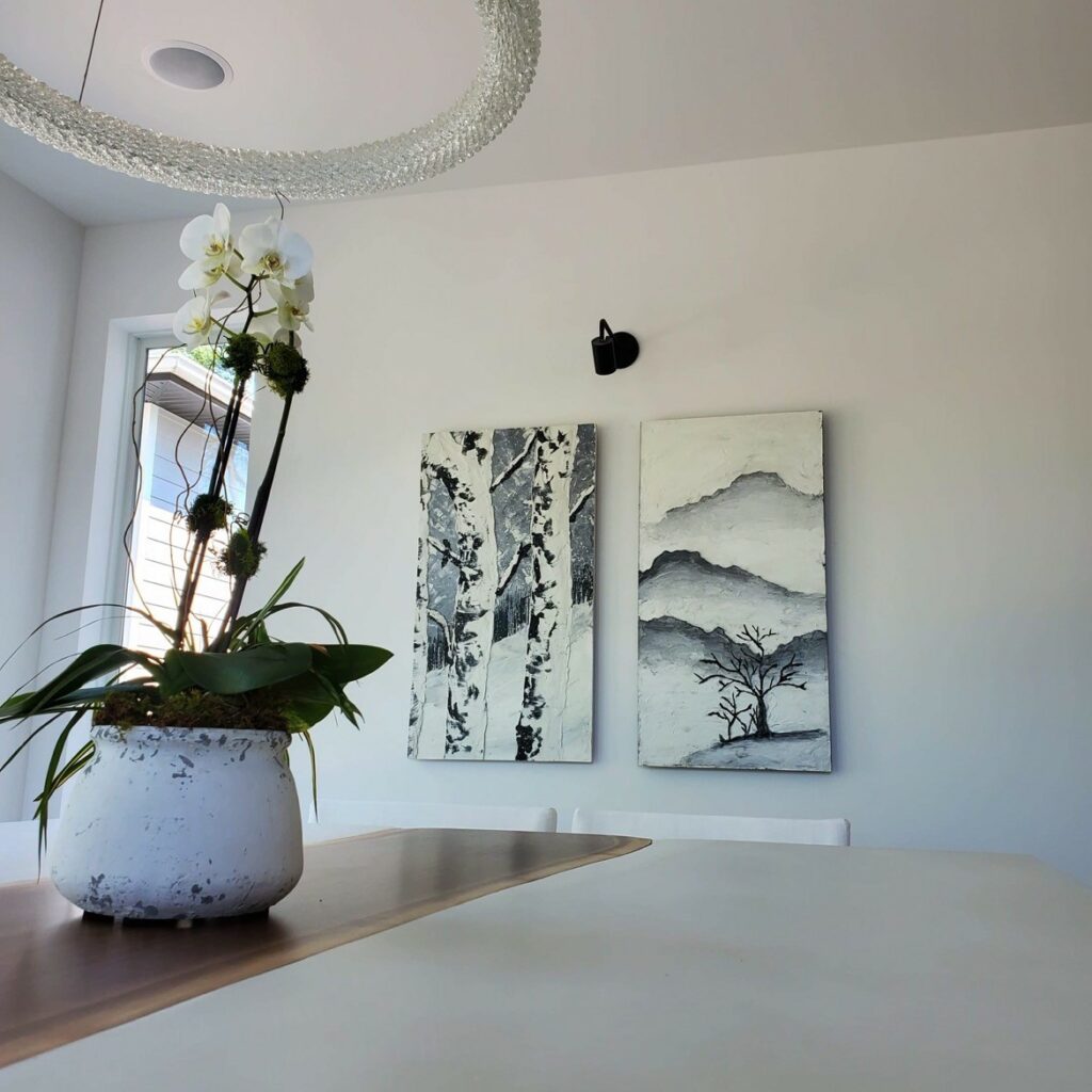 Black and white concrete birch tree art