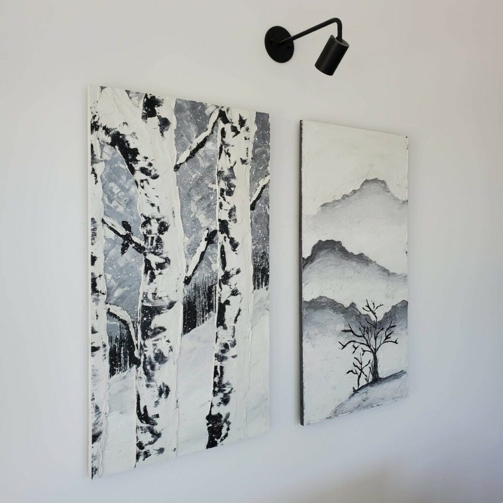 Black and white concrete birch tree art