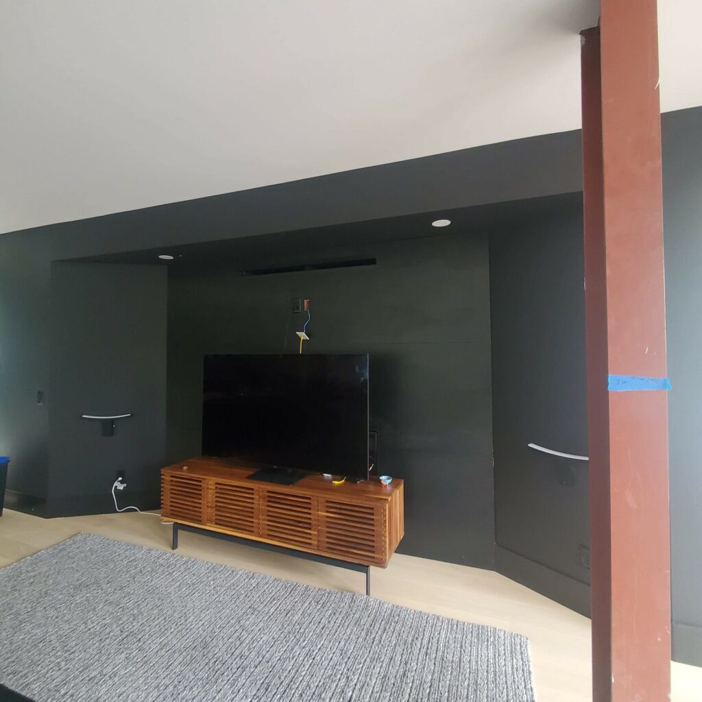 Black concrete fireplace surround