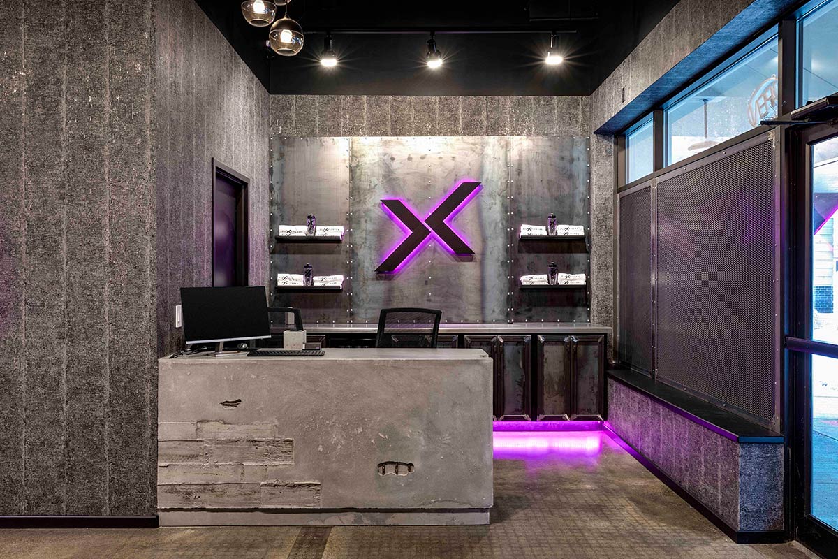 A custom concrete panel with an X design